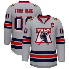 Gray Navy White-Red Classic Style Hockey Jersey