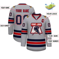 Gray Navy White-Red Classic Style Hockey Jersey 2