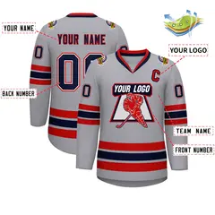 Gray Navy White-Red Classic Style Hockey Jersey 2