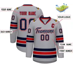Gray Navy White-Red Classic Style Hockey Jersey 2