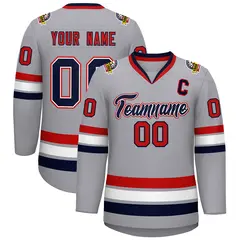 Gray Navy White-Red Classic Style Hockey Jersey 1