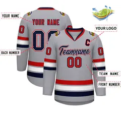 Gray Navy White-Red Classic Style Hockey Jersey 2