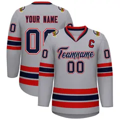 Gray Navy White-Red Classic Style Hockey Jersey 1