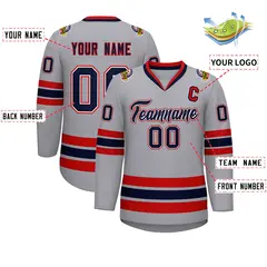 Gray Navy White-Red Classic Style Hockey Jersey 2