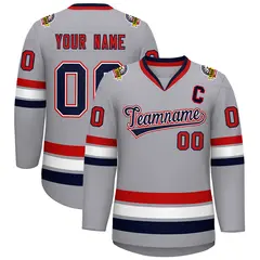Gray Navy White-Red Classic Style Hockey Jersey 1