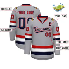 Gray Navy White-Red Classic Style Hockey Jersey 2