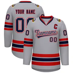Gray Navy White-Red Classic Style Hockey Jersey 1