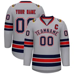 Gray Navy White-Red Classic Style Hockey Jersey