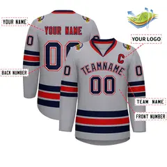 Gray Navy White-Red Classic Style Hockey Jersey 2