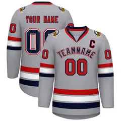 Gray Navy White-Red Classic Style Hockey Jersey 1