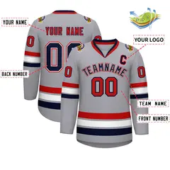 Gray Navy White-Red Classic Style Hockey Jersey 2