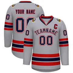 Gray Navy White-Red Classic Style Hockey Jersey 1