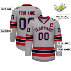 Gray Navy White-Red Classic Style Hockey Jersey 2