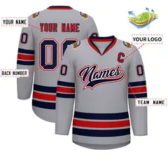 Gray Navy White-Red Classic Style Hockey Jersey 2