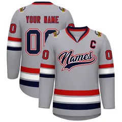 Gray Navy White-Red Classic Style Hockey Jersey 1