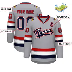 Gray Navy White-Red Classic Style Hockey Jersey 2