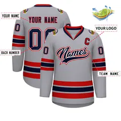 Gray Navy White-Red Classic Style Hockey Jersey 2