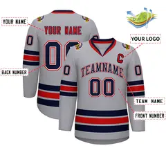 Gray Navy White-Red Classic Style Hockey Jersey 2