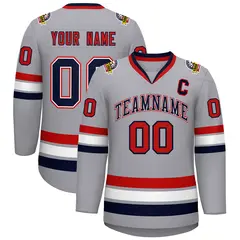 Gray Navy White-Red Classic Style Hockey Jersey 1