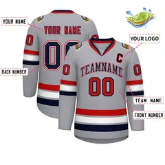 Gray Navy White-Red Classic Style Hockey Jersey 2