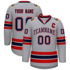 Gray Navy White-Red Classic Style Hockey Jersey 1