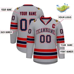 Gray Navy White-Red Classic Style Hockey Jersey 2