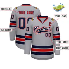 Gray Navy White-Red Classic Style Hockey Jersey 2