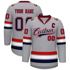 Gray Navy White-Red Classic Style Hockey Jersey 1