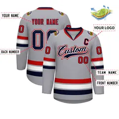 Gray Navy White-Red Classic Style Hockey Jersey 2