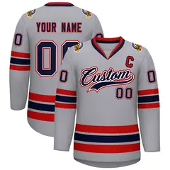 Gray Navy White-Red Classic Style Hockey Jersey 1