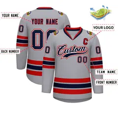 Gray Navy White-Red Classic Style Hockey Jersey 2