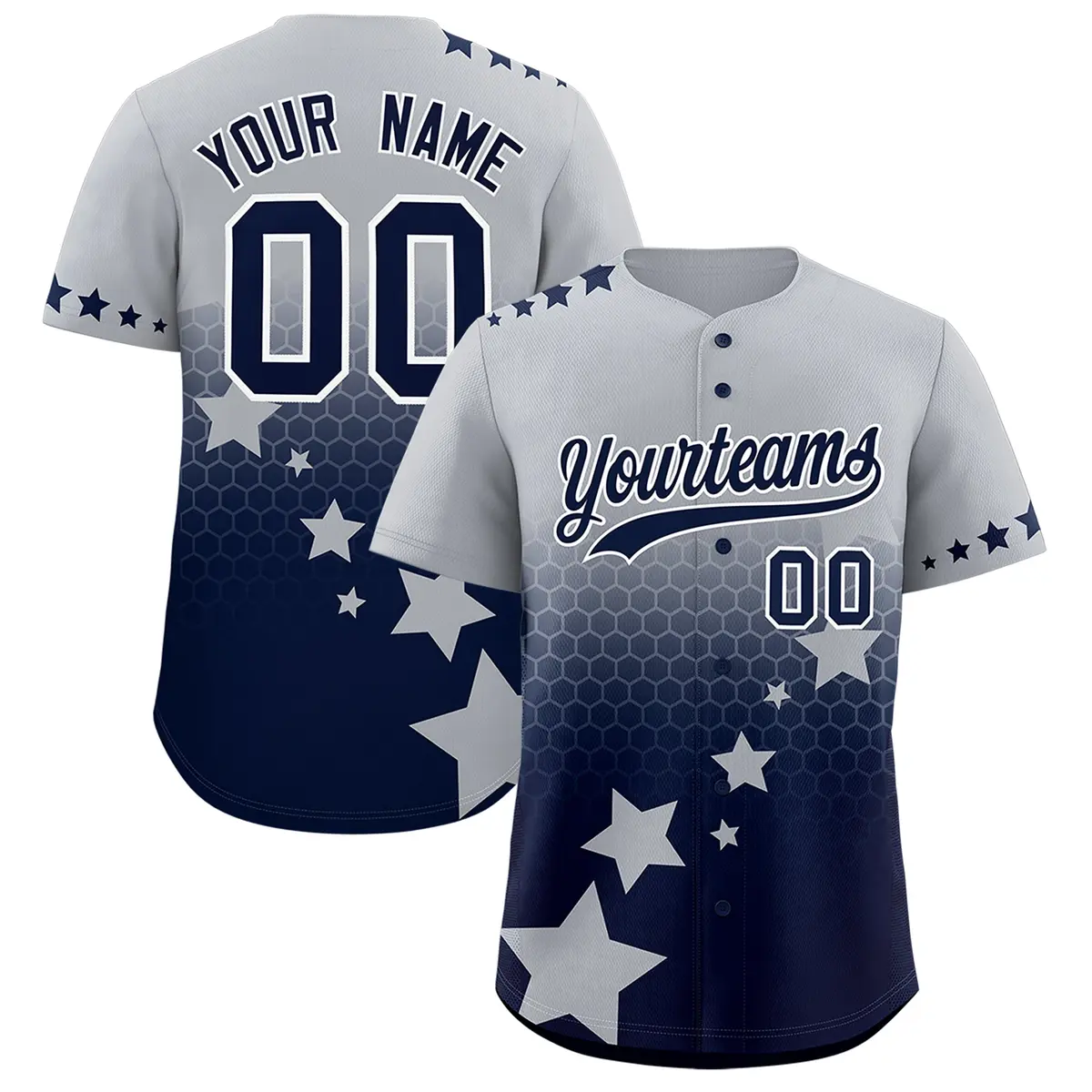 Gray Navy White Rising Stars Gradient Baseball Jersey