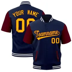 Gray Navy White Short Sleeve Full-Snap Varsity Jacket