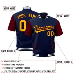 Gray Navy White Short Sleeve Full-Snap Varsity Jacket 2