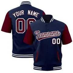 Gray Navy White Short Sleeve Full-Snap Varsity Jacket 1