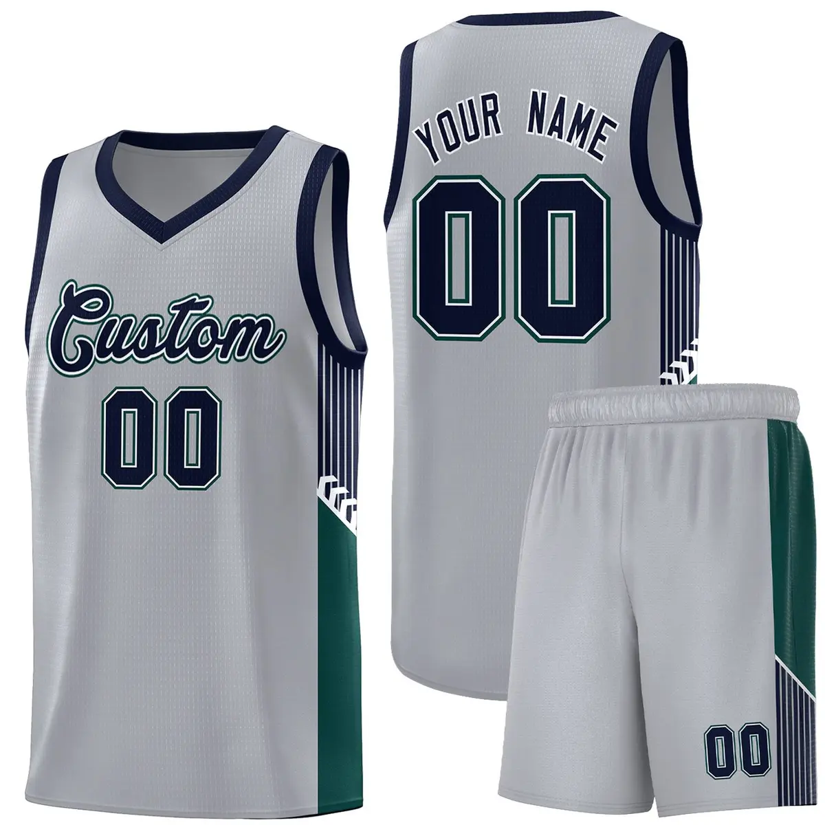 Gray Navy-White Side Stripe Basketball Jersey