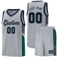Gray Navy-White Side Stripe Basketball Jersey