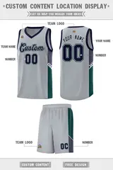 Gray Navy-White Side Stripe Basketball Jersey 2