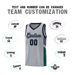 Gray Navy-White Side Stripe Basketball Jersey 4