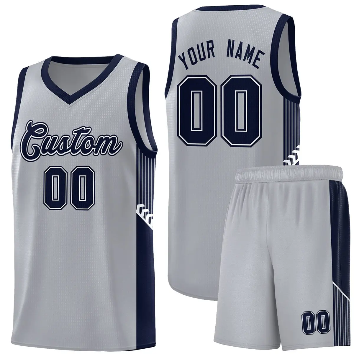 Gray Navy-White Side Stripe Basketball Jersey