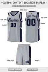 Gray Navy-White Side Stripe Basketball Jersey 2