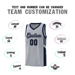 Gray Navy-White Side Stripe Basketball Jersey 4