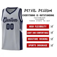 Gray Navy-White Side Stripe Basketball Jersey 5