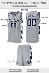 Gray Navy-White Side Triangle Splicing Basketball Jersey 2