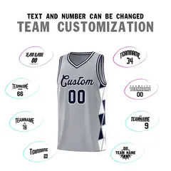 Gray Navy-White Side Triangle Splicing Basketball Jersey 3