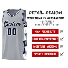 Gray Navy-White Side Triangle Splicing Basketball Jersey 4