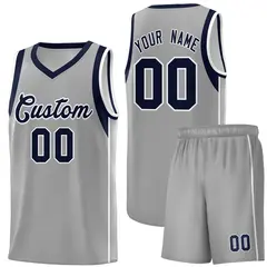 Gray Navy-White Sleeve Color Block Classic Basketball Jersey