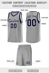 Gray Navy-White Sleeve Color Block Classic Basketball Jersey 2