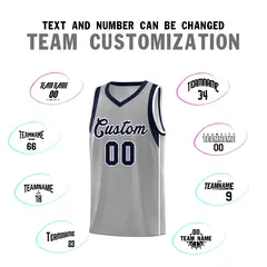 Gray Navy-White Sleeve Color Block Classic Basketball Jersey 4