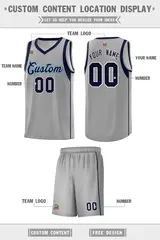 Gray Navy-White Sleeve Color Block Classic Basketball Jersey 2